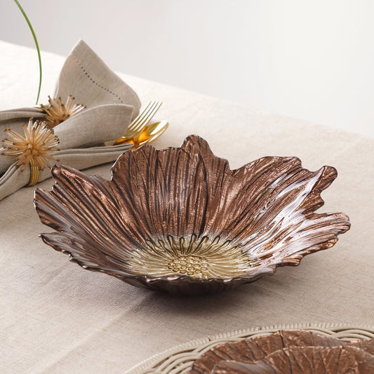 Bronze Gold Flower Shaped Serving Bowl - Large