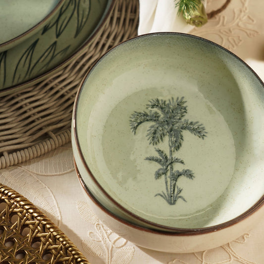 Green Ceramic Printed Serving Bowl