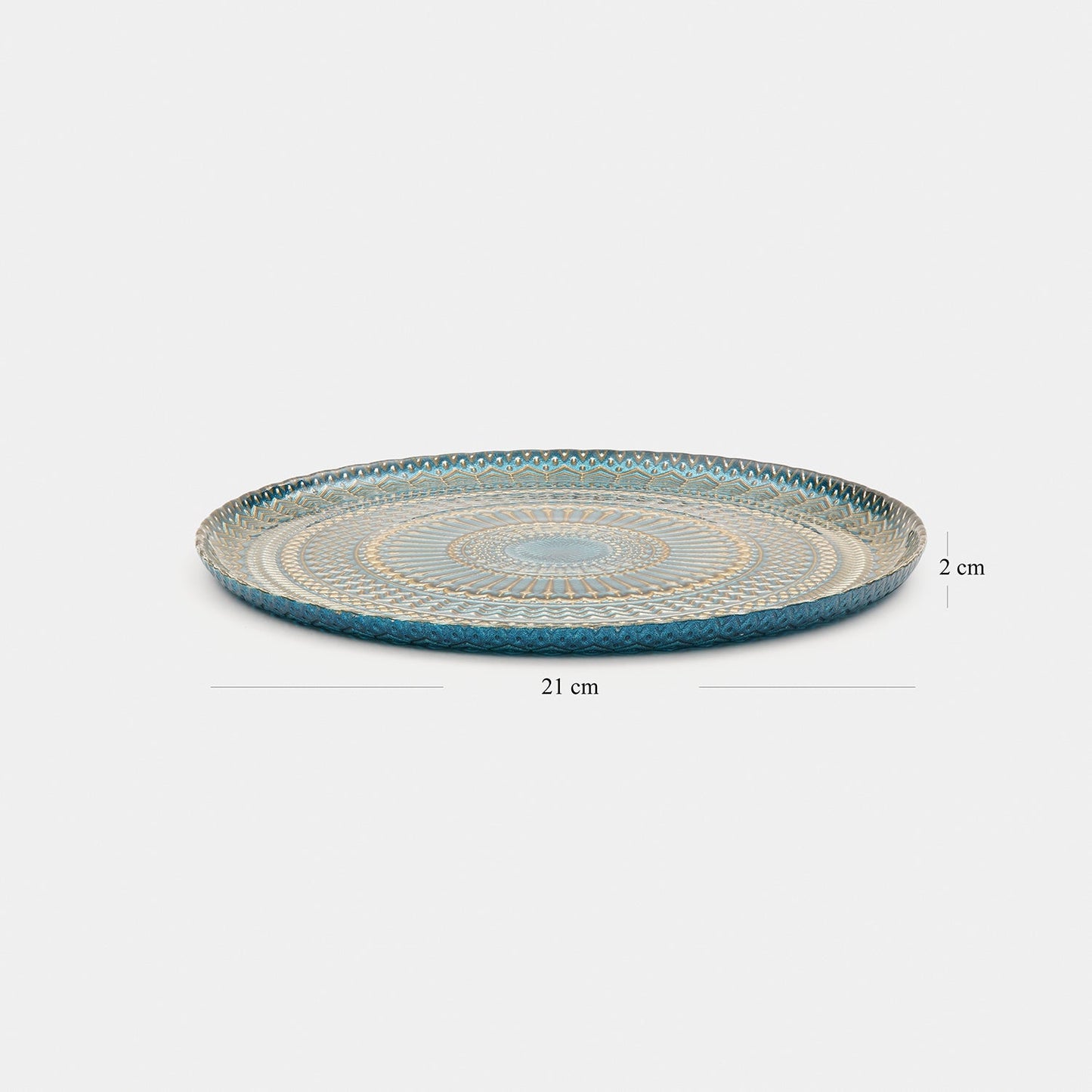 Set of 2 Blue Embellished Glass Dessert Plates