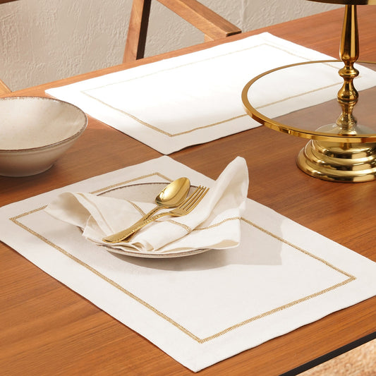 Set of 2 Ivory Zari Embroidered Linen Placemats