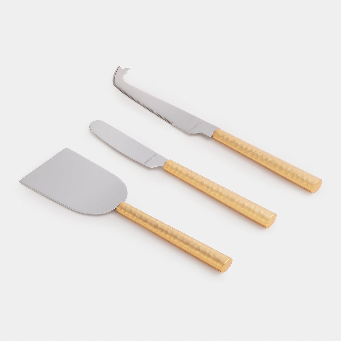 Set of 3 Gold Hammered Cheese Knives