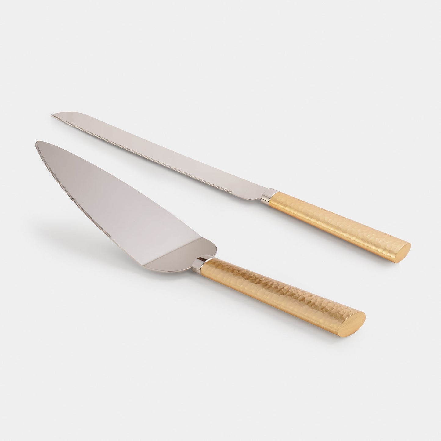 Set of 2 Gold Hammered Cake Server