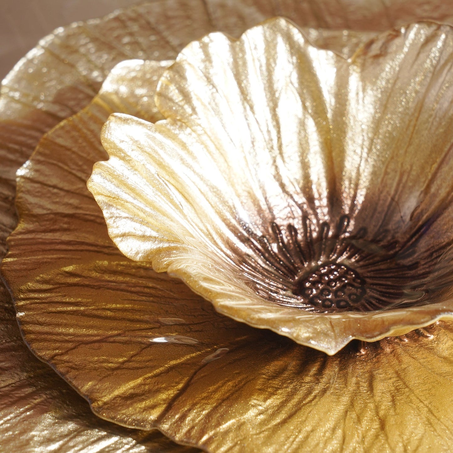 Set of 2 Gold Brown Flower Shaped Small Bowls
