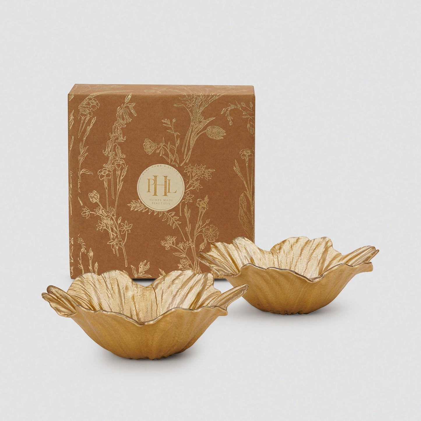 Set of 2 Gold Brown Flower Shaped Small Bowls