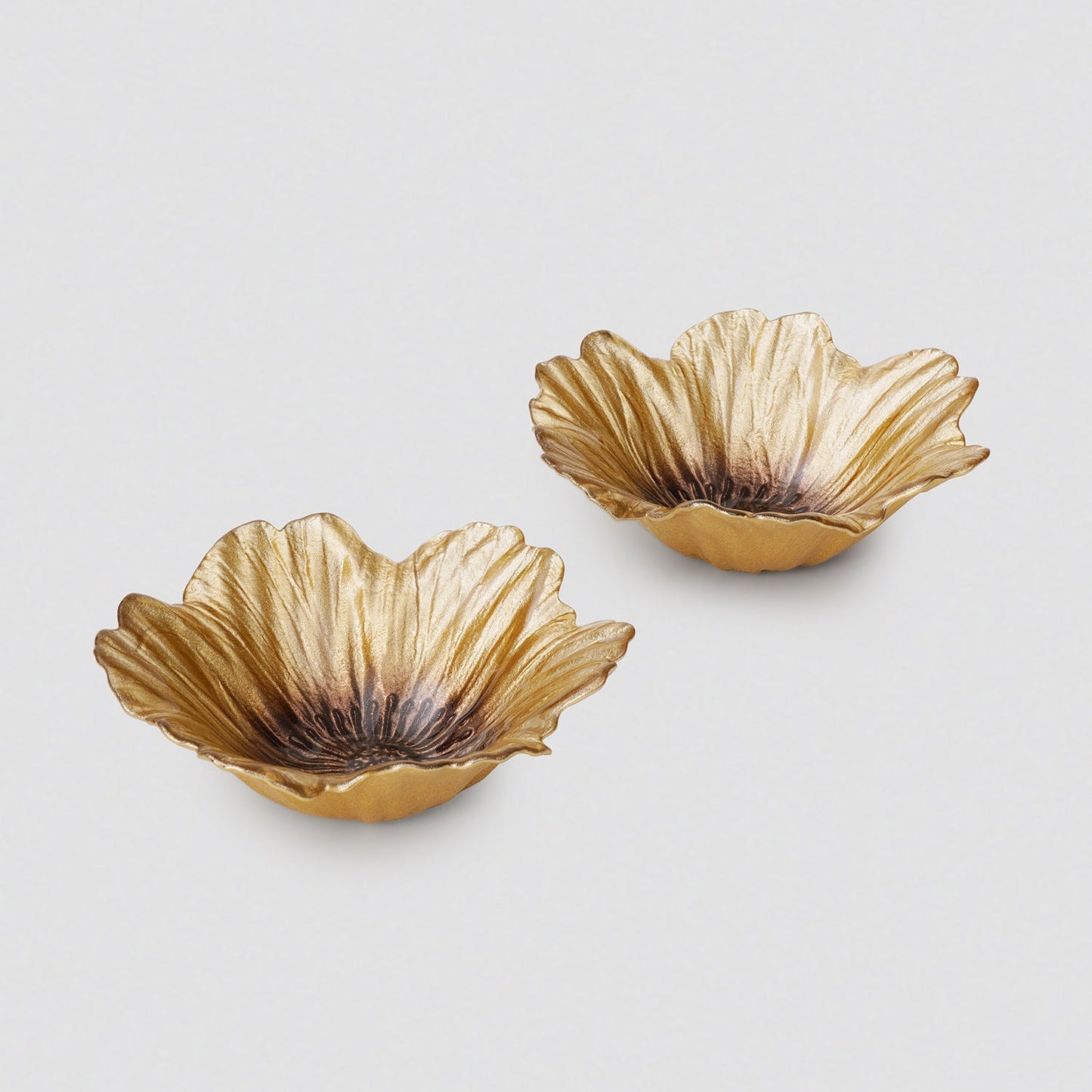 Set of 2 Gold Brown Flower Shaped Small Bowls