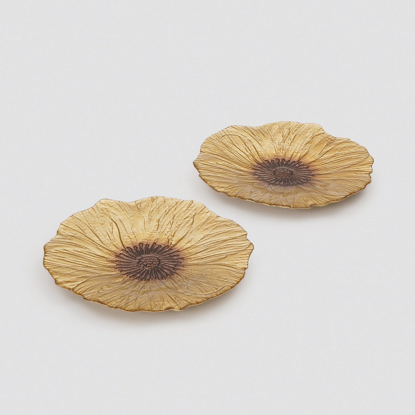 Set of 2 Gold Brown Flower Shaped Dessert Plates