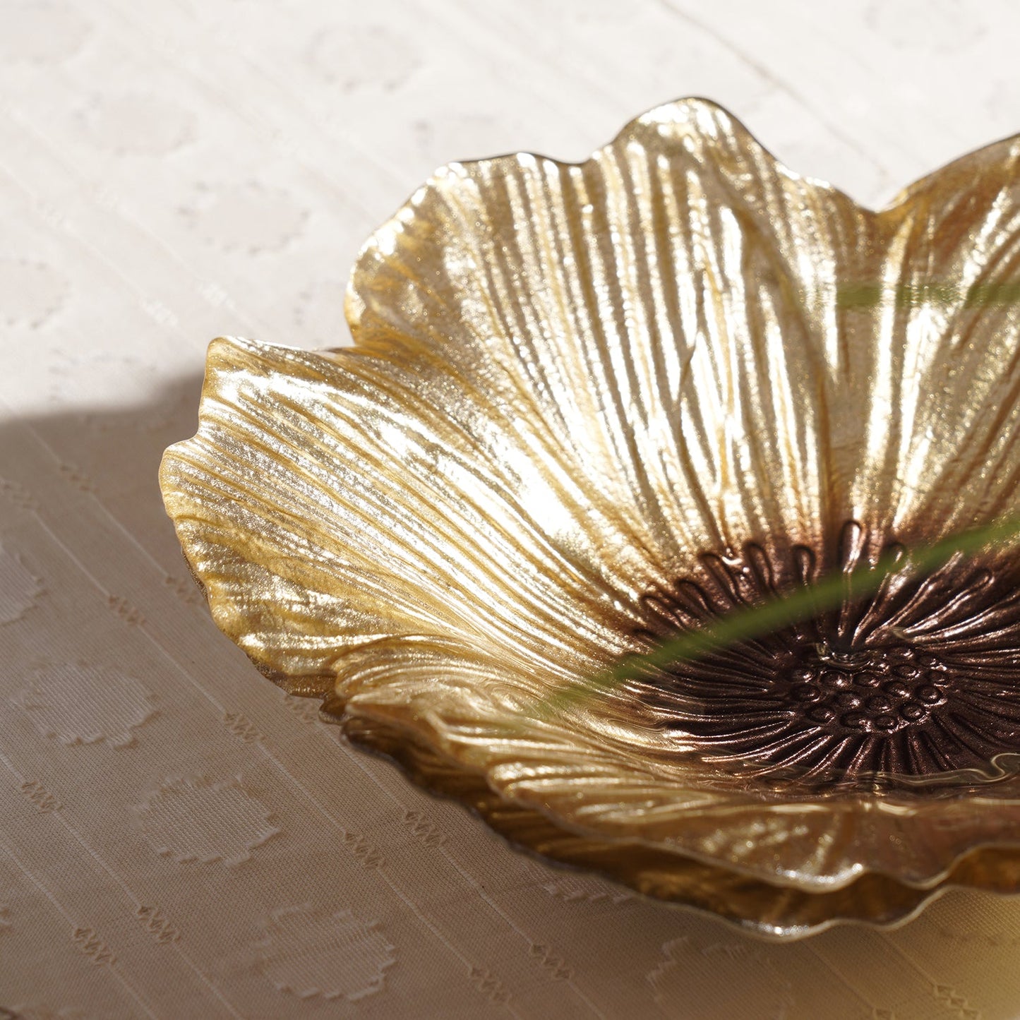 Set of 2 Gold Brown Flower Shaped Serving Bowls
