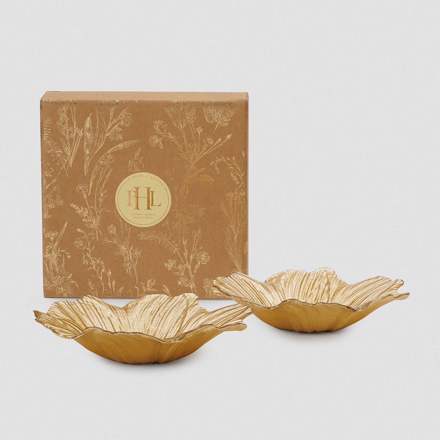 Set of 2 Gold Brown Flower Shaped Serving Bowls