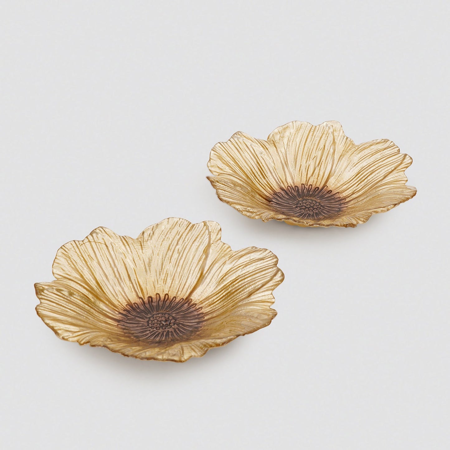 Set of 2 Gold Brown Flower Shaped Serving Bowls