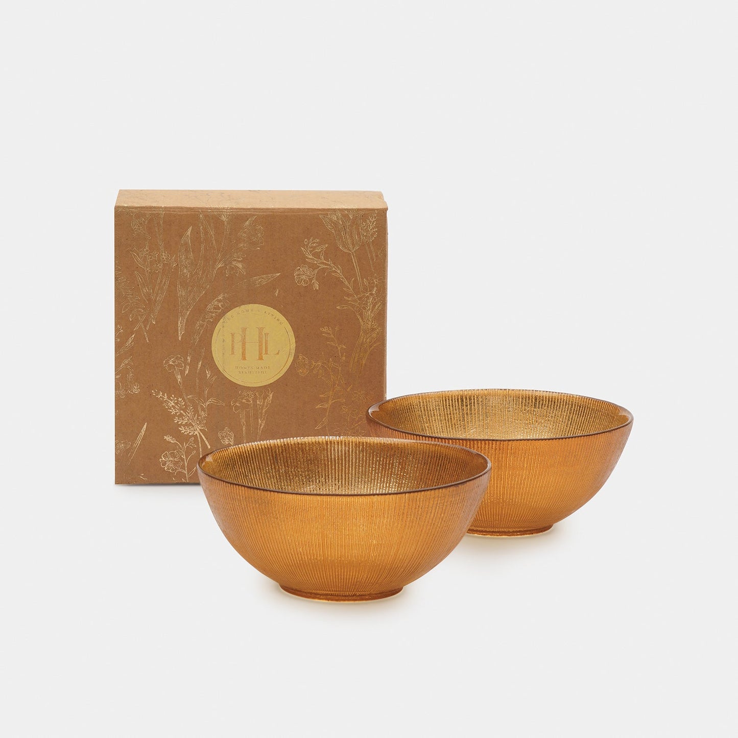 Set of 2 Gold Radial Textured Serving Bowls
