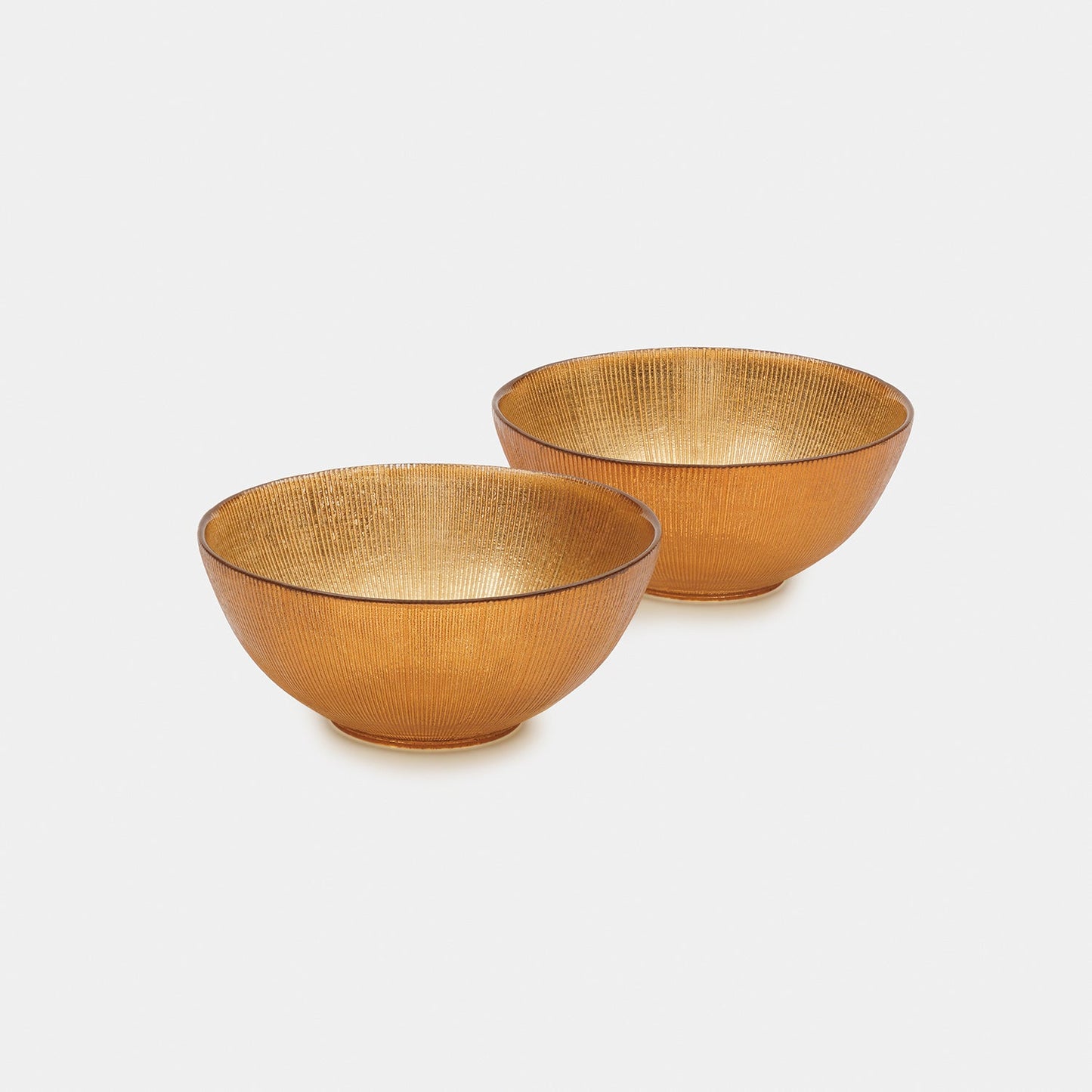 Set of 2 Gold Radial Textured Serving Bowls