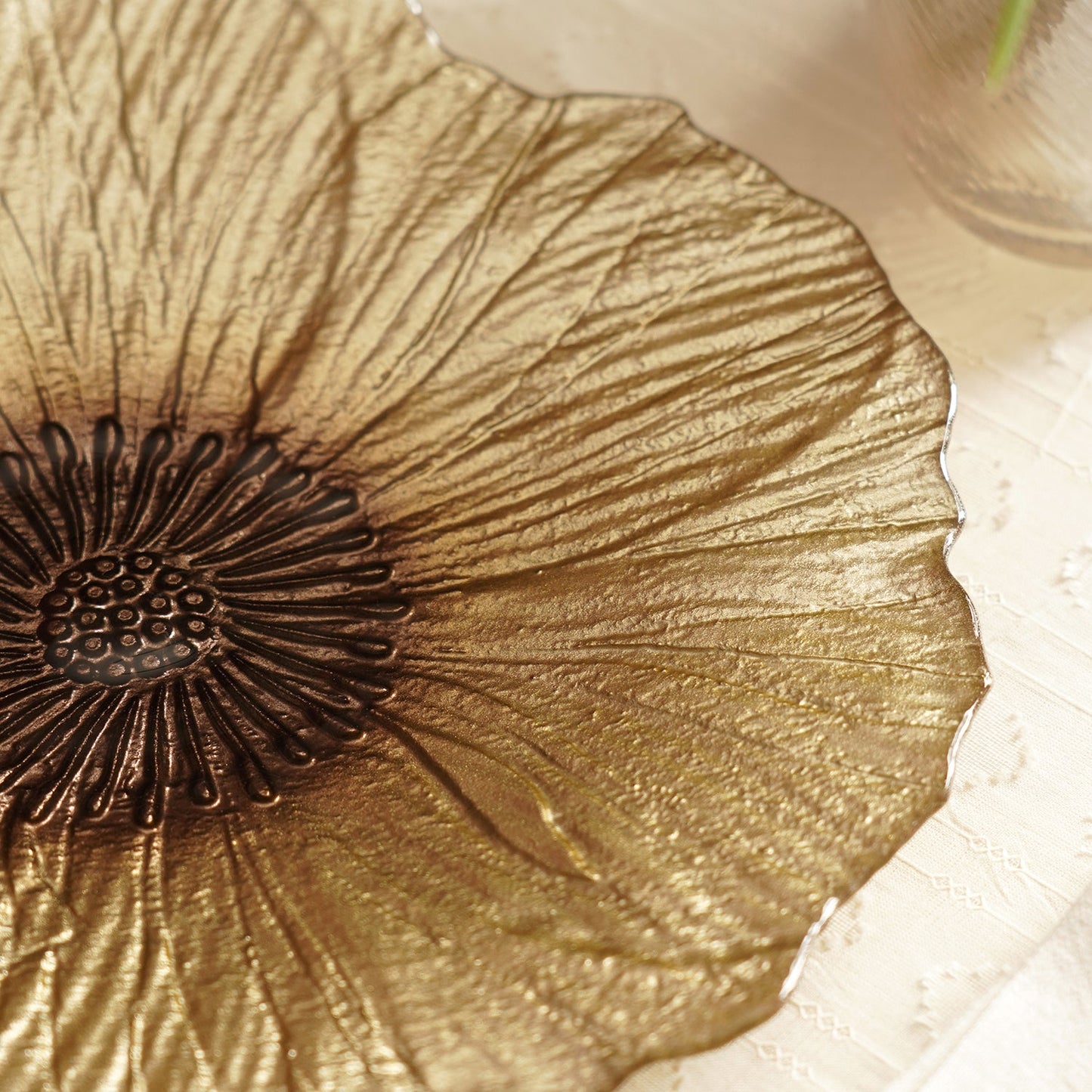Set of 2 Gold Brown Flower Shaped Dinner Plates