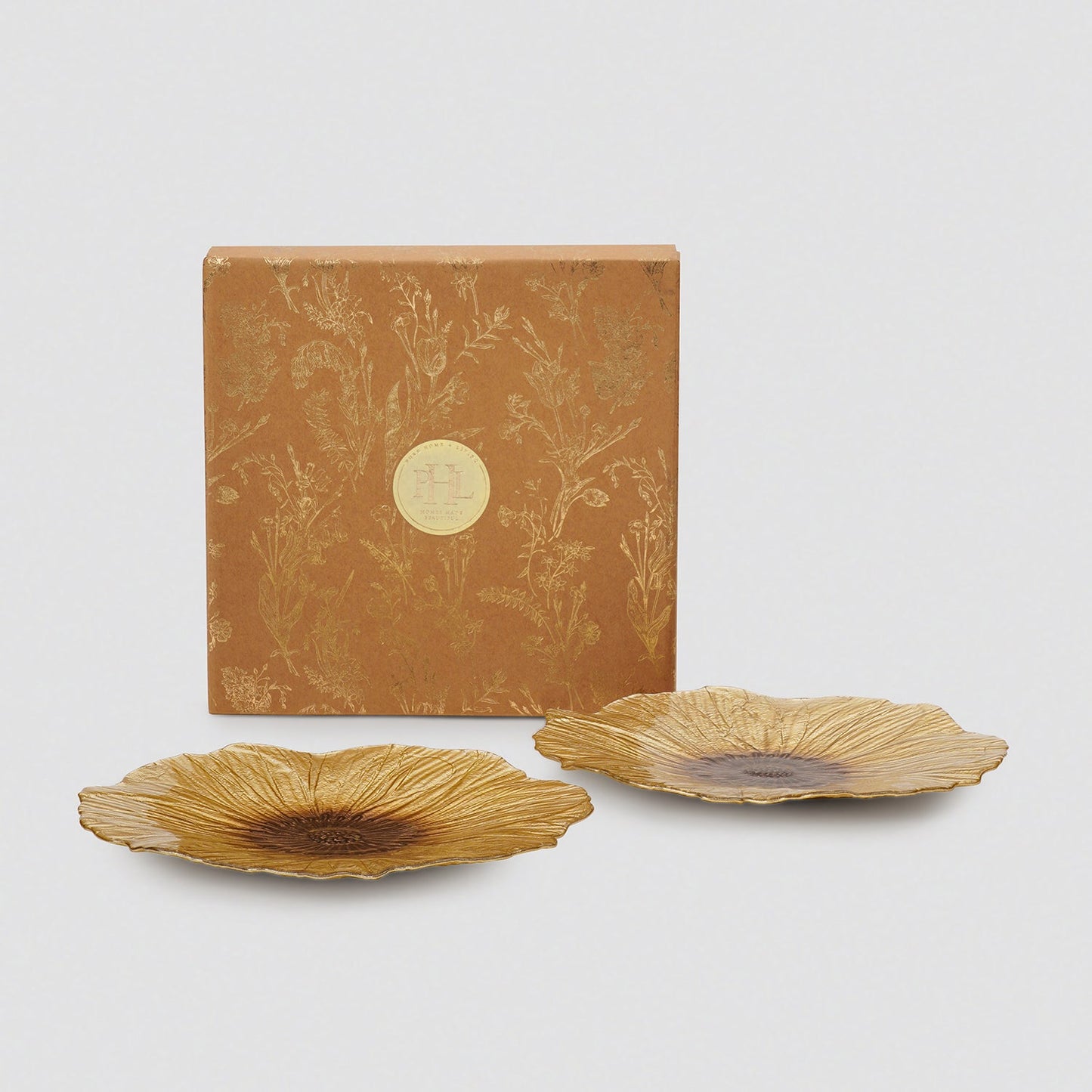 Set of 2 Gold Brown Flower Shaped Dinner Plates