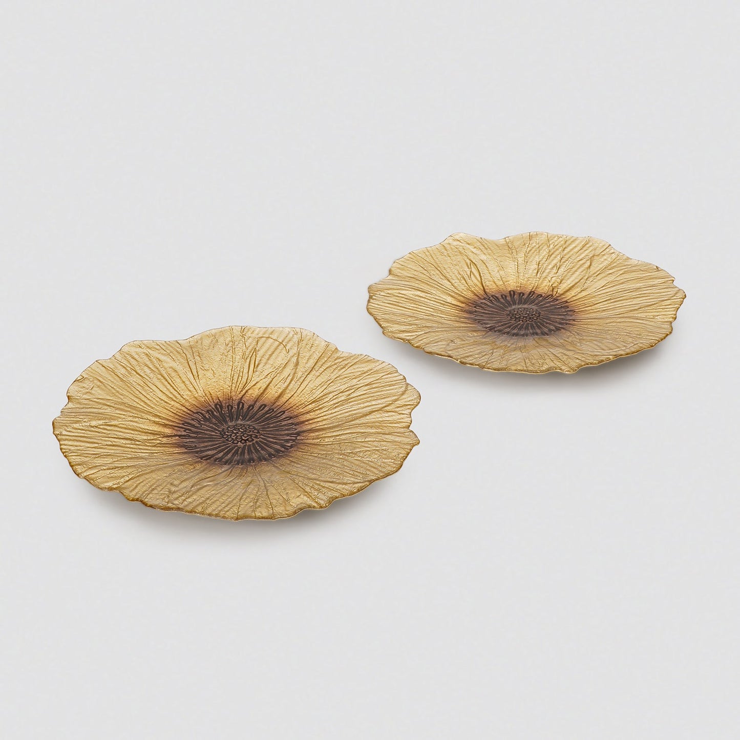 Set of 2 Gold Brown Flower Shaped Dinner Plates