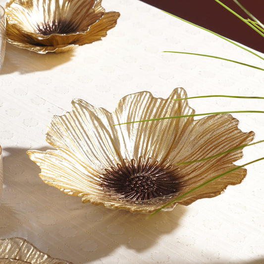 Gold Brown Flower Shaped Serving Bowl - Large