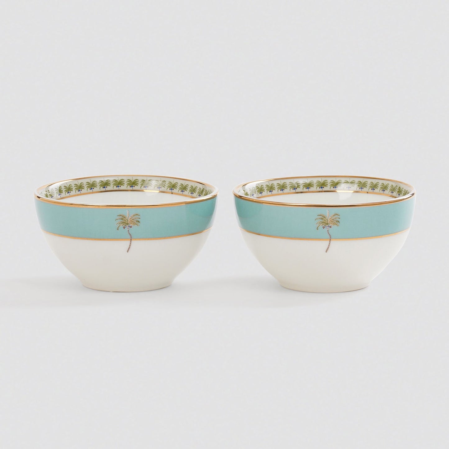 Set of 2 Blue Palmetto Print Porcelain Bowls