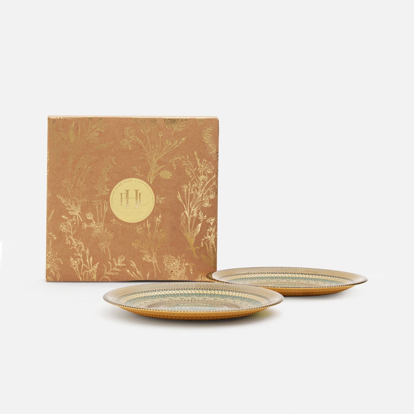 Set of 2 Green Embellished Dessert Plates