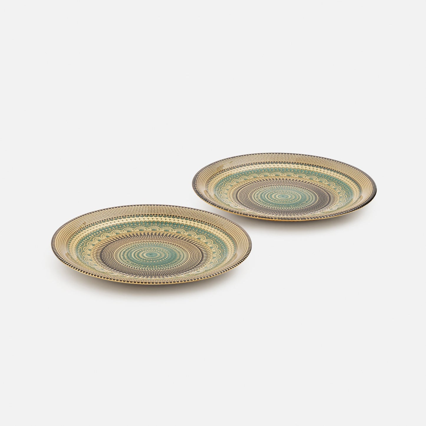 Set of 2 Green Embellished Dessert Plates