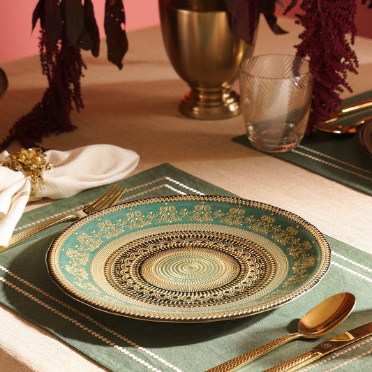 Set of 2 Green Embellished Dinner Plates