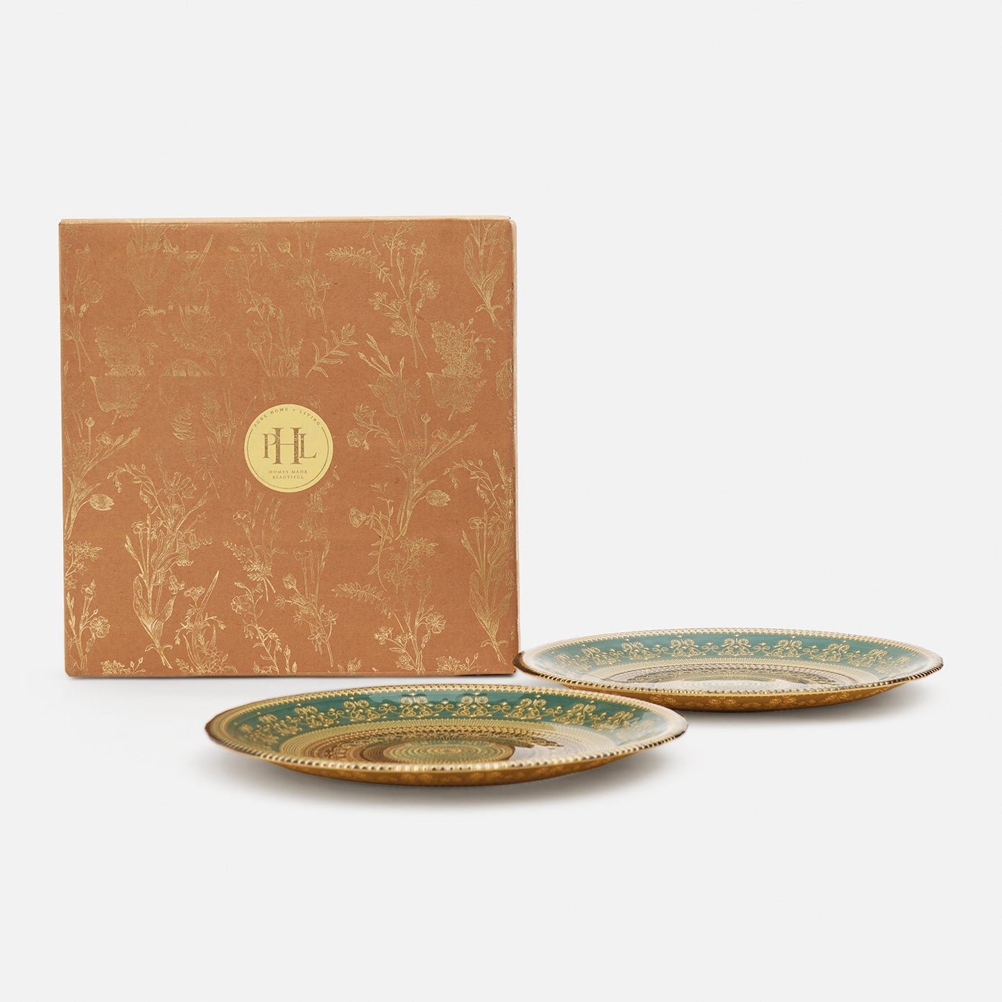 Set of 2 Green Embellished Dinner Plates