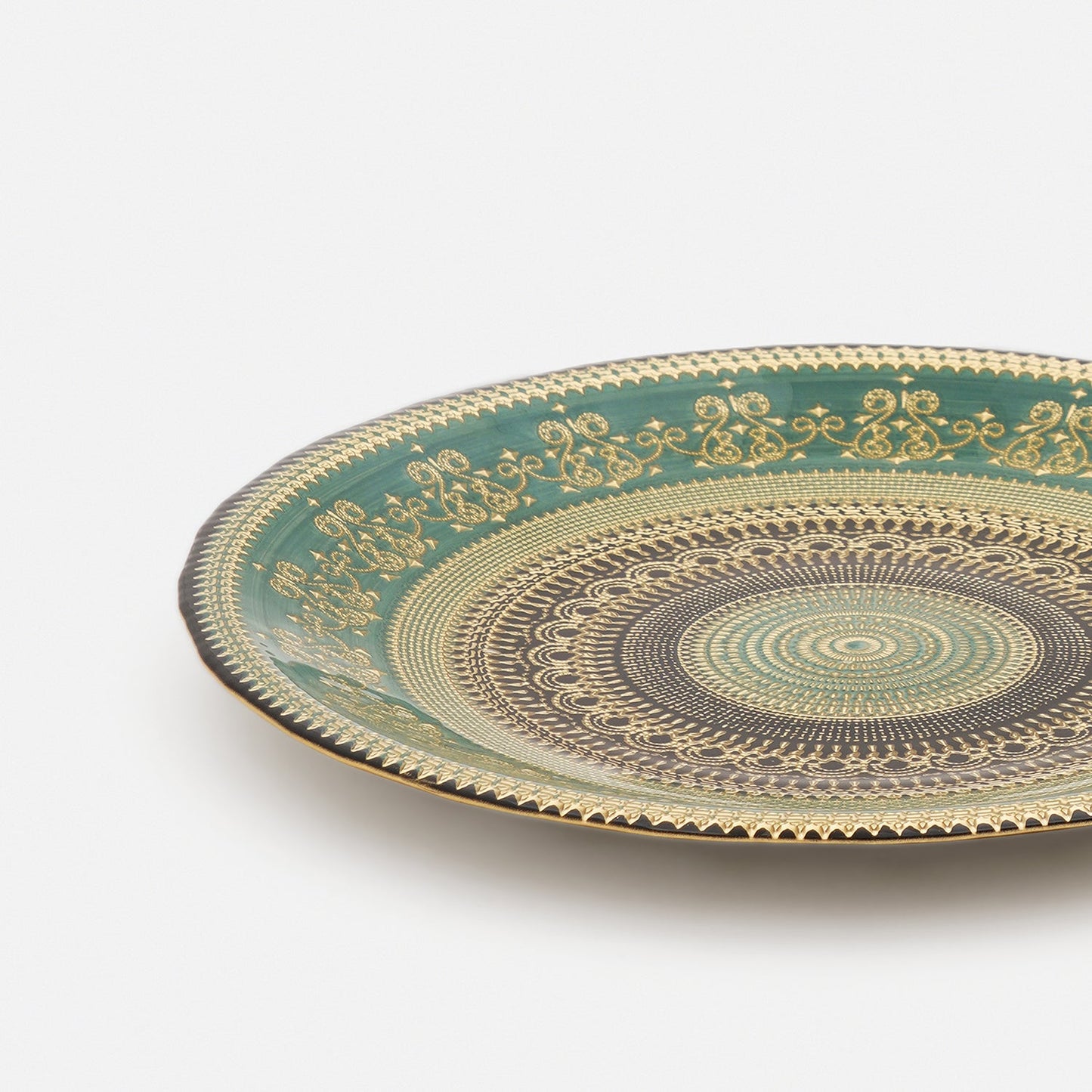 Set of 2 Green Embellished Dinner Plates