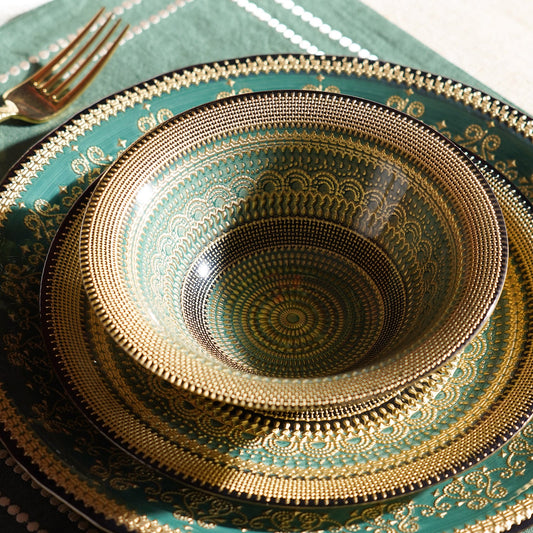 Set of 2 Green Embellished Serving Bowls