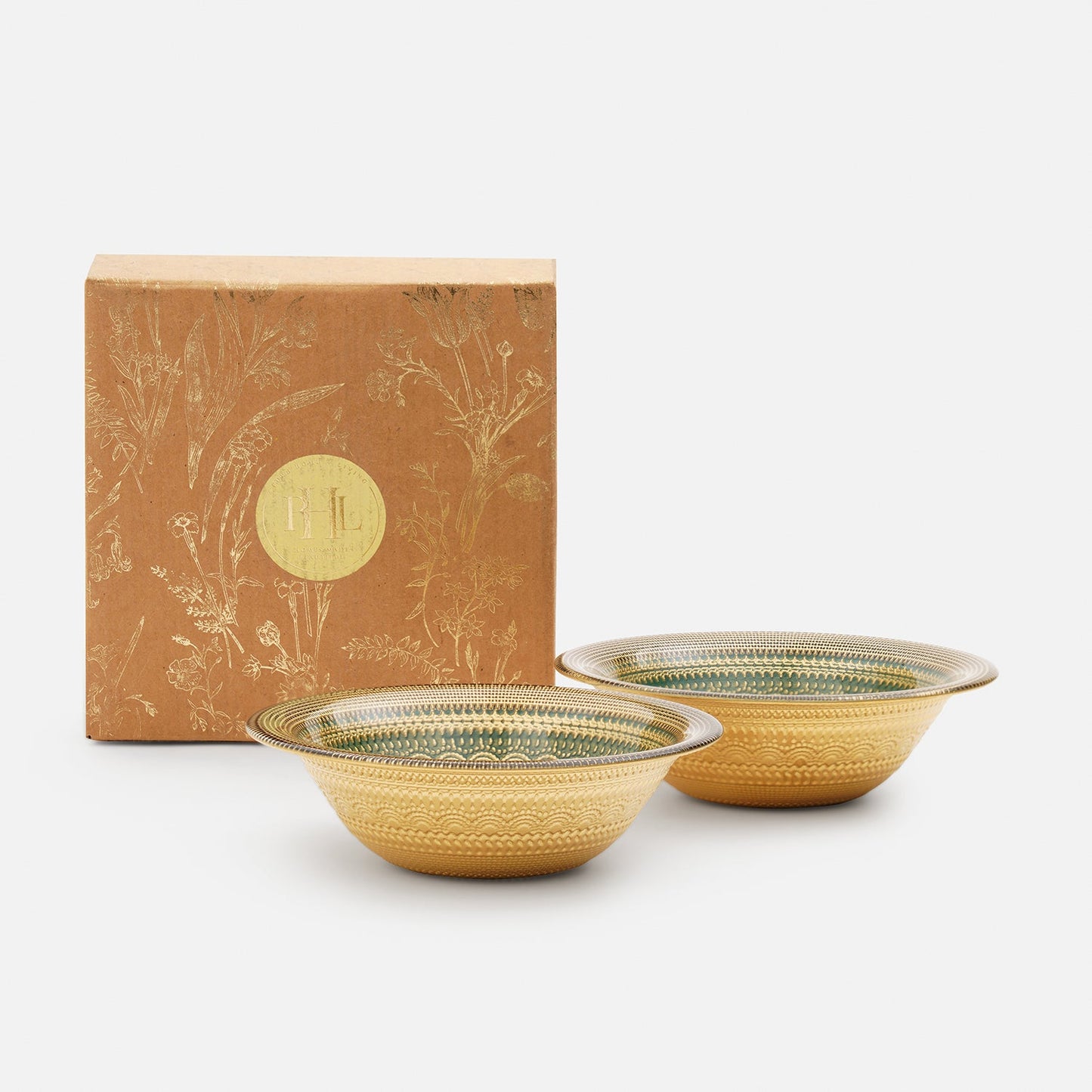 Set of 2 Green Embellished Serving Bowls