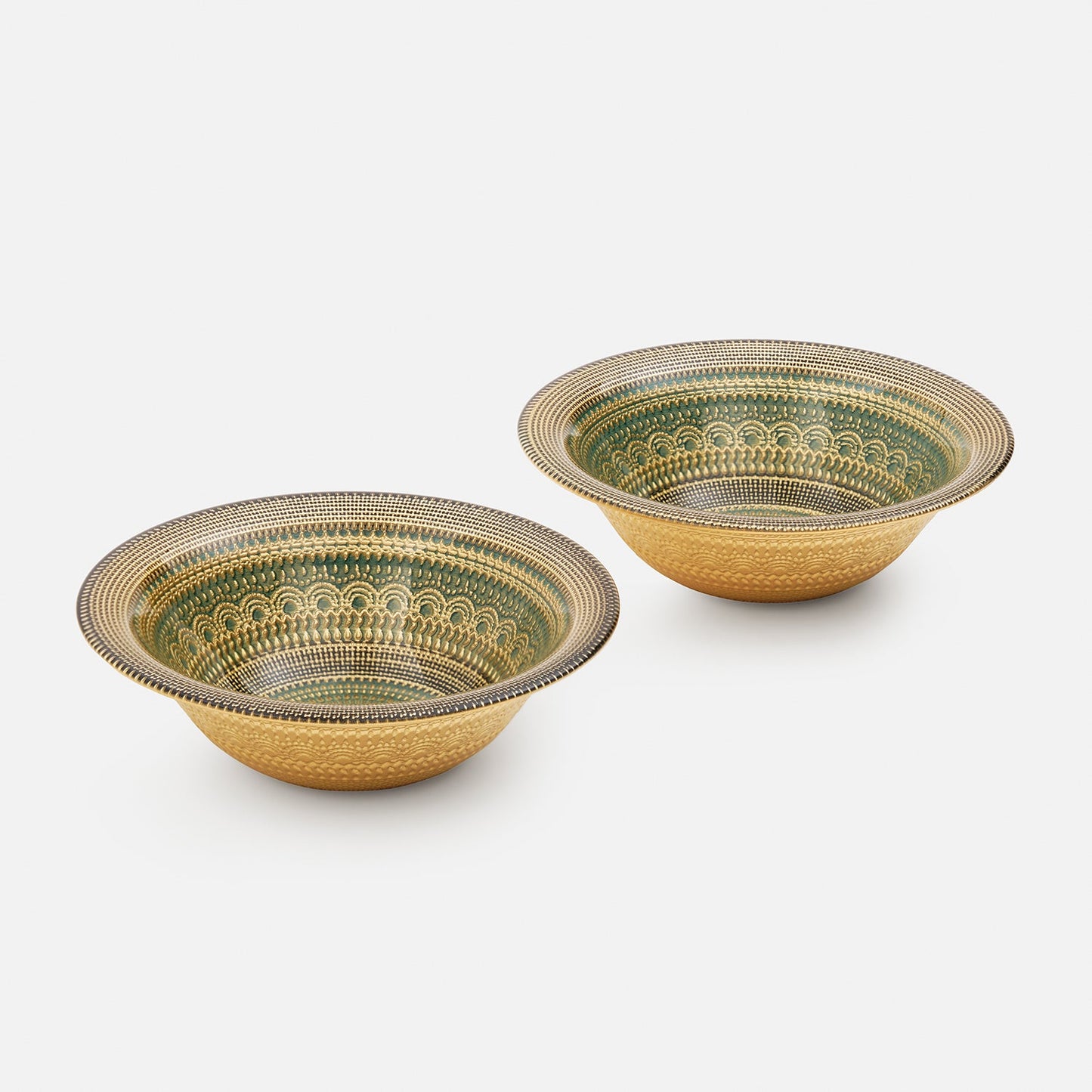 Set of 2 Green Embellished Serving Bowls