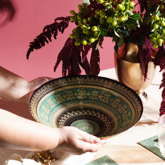 Green Embellished Serving Bowl - Large