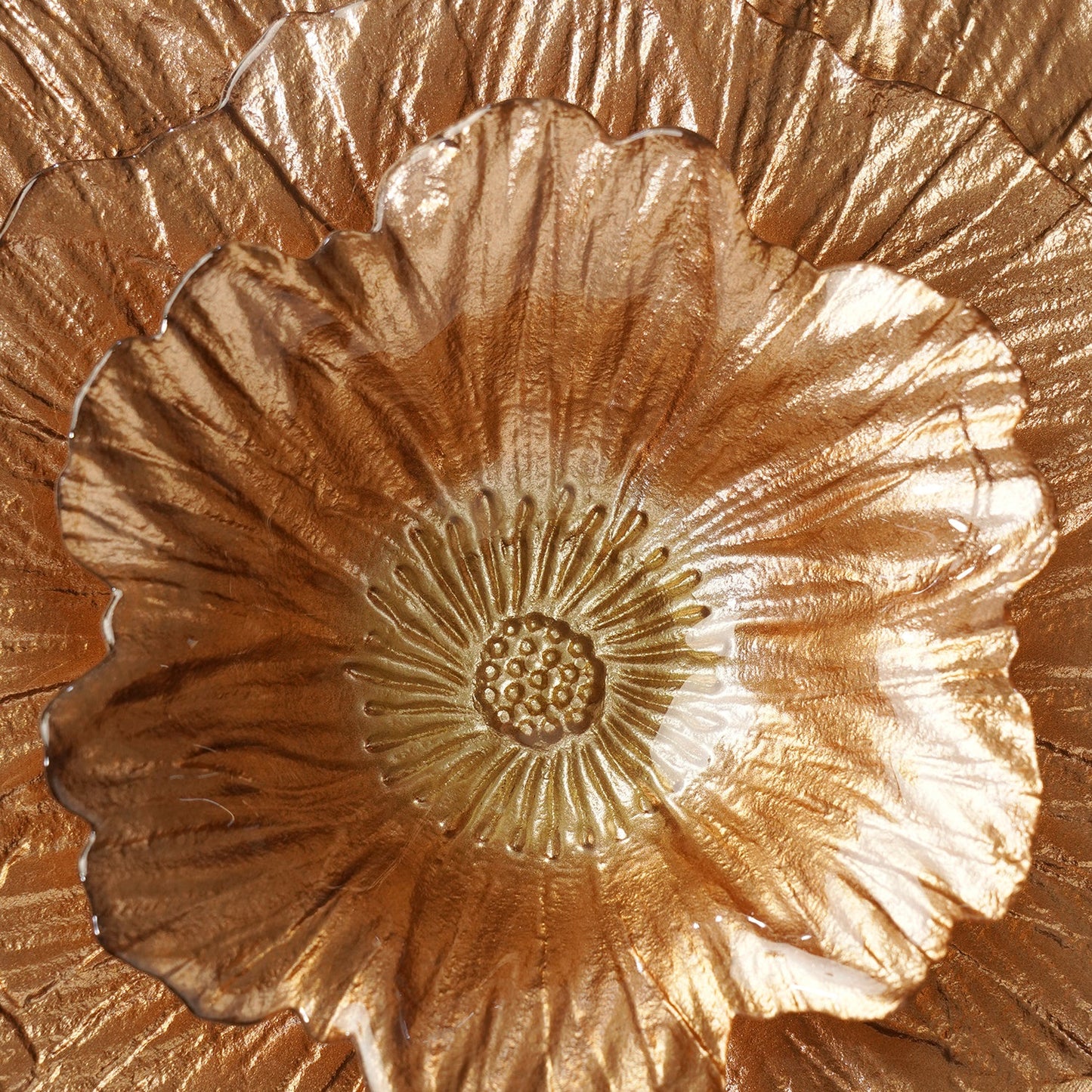 Set of 2 Copper Gold Flower Shaped Serving Small Bowls