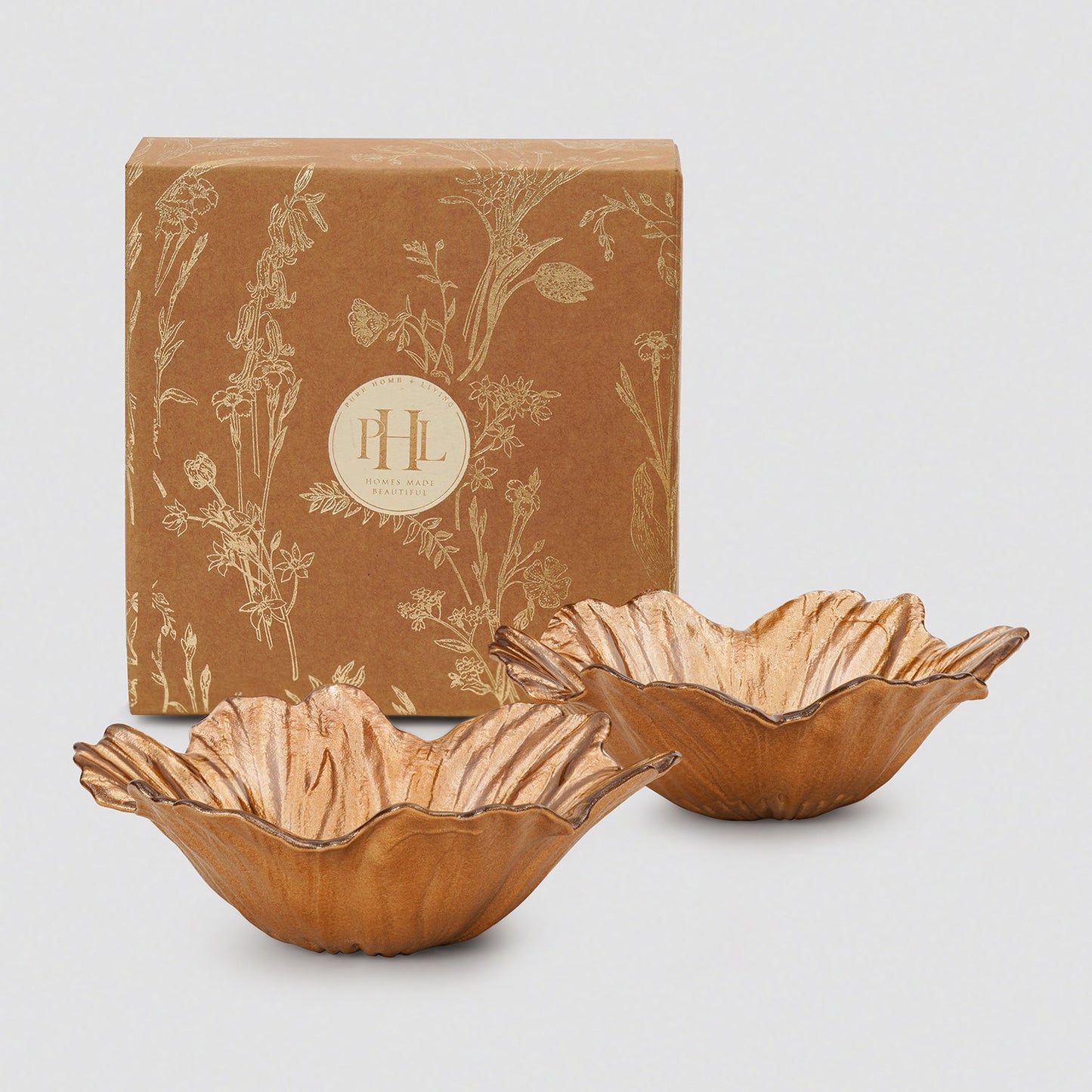 Set of 2 Copper Gold Flower Shaped Serving Small Bowls