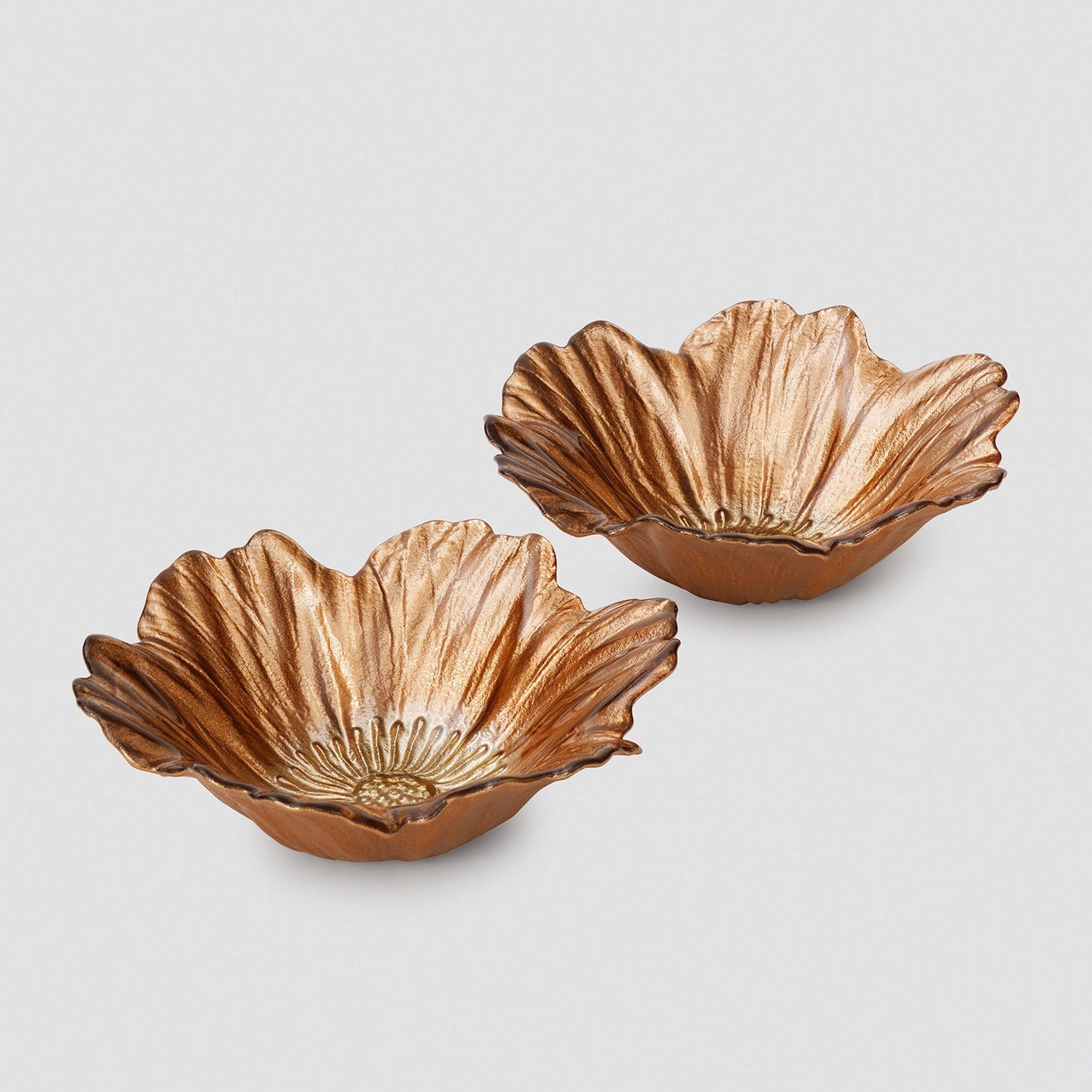 Set of 2 Copper Gold Flower Shaped Serving Small Bowls