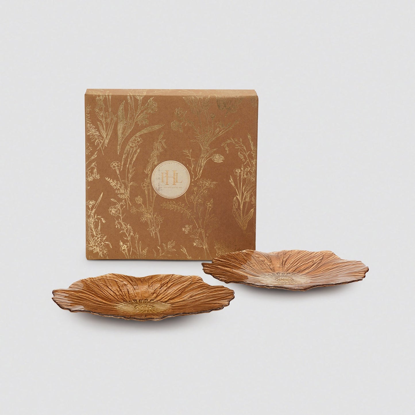 Set of 2 Copper Gold Flower Shaped Dessert Plates