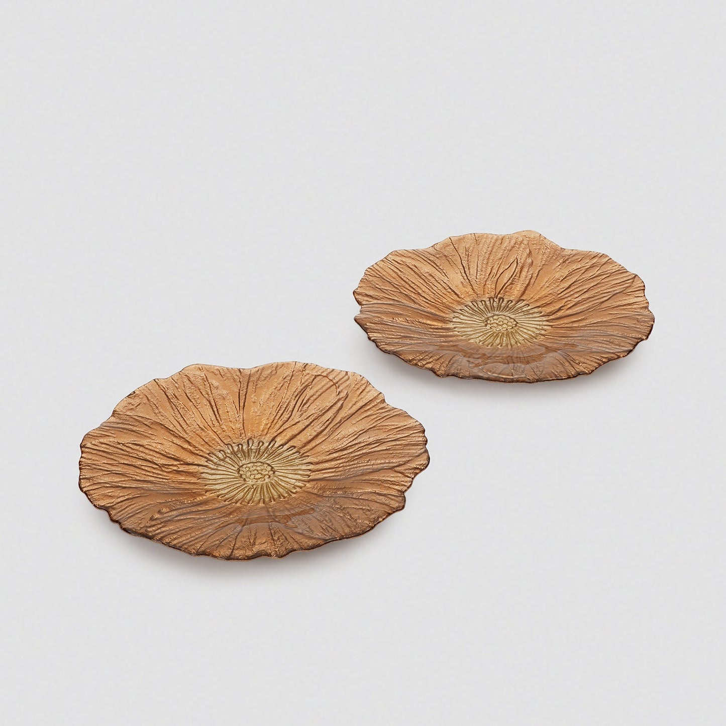 Set of 2 Copper Gold Flower Shaped Dessert Plates