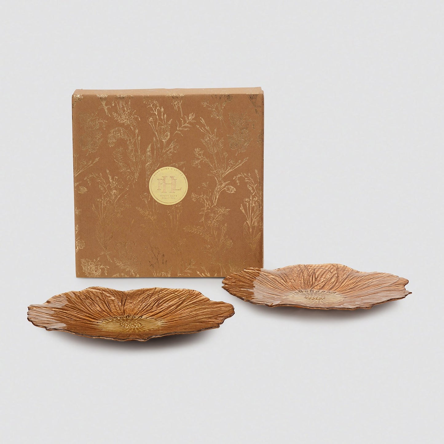 Set of 2 Copper Gold Flower Shaped Dinner Plates