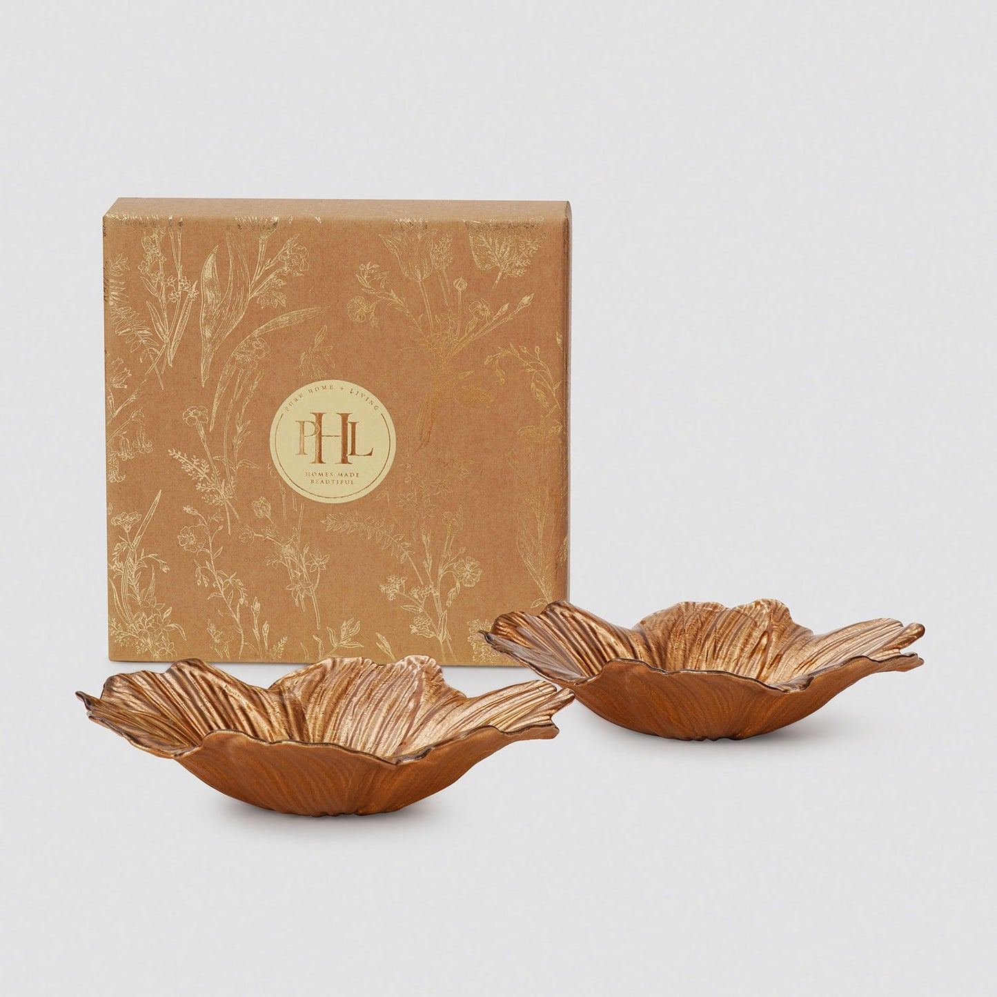 Set of 2 Copper Gold Flower Shaped Serving Bowls