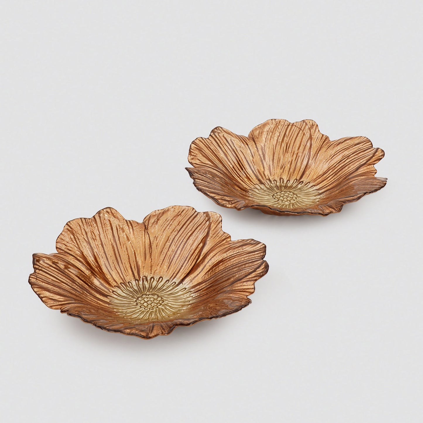 Set of 2 Copper Gold Flower Shaped Serving Bowls