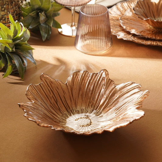 Copper Gold Flower Shaped Serving Bowl - Large