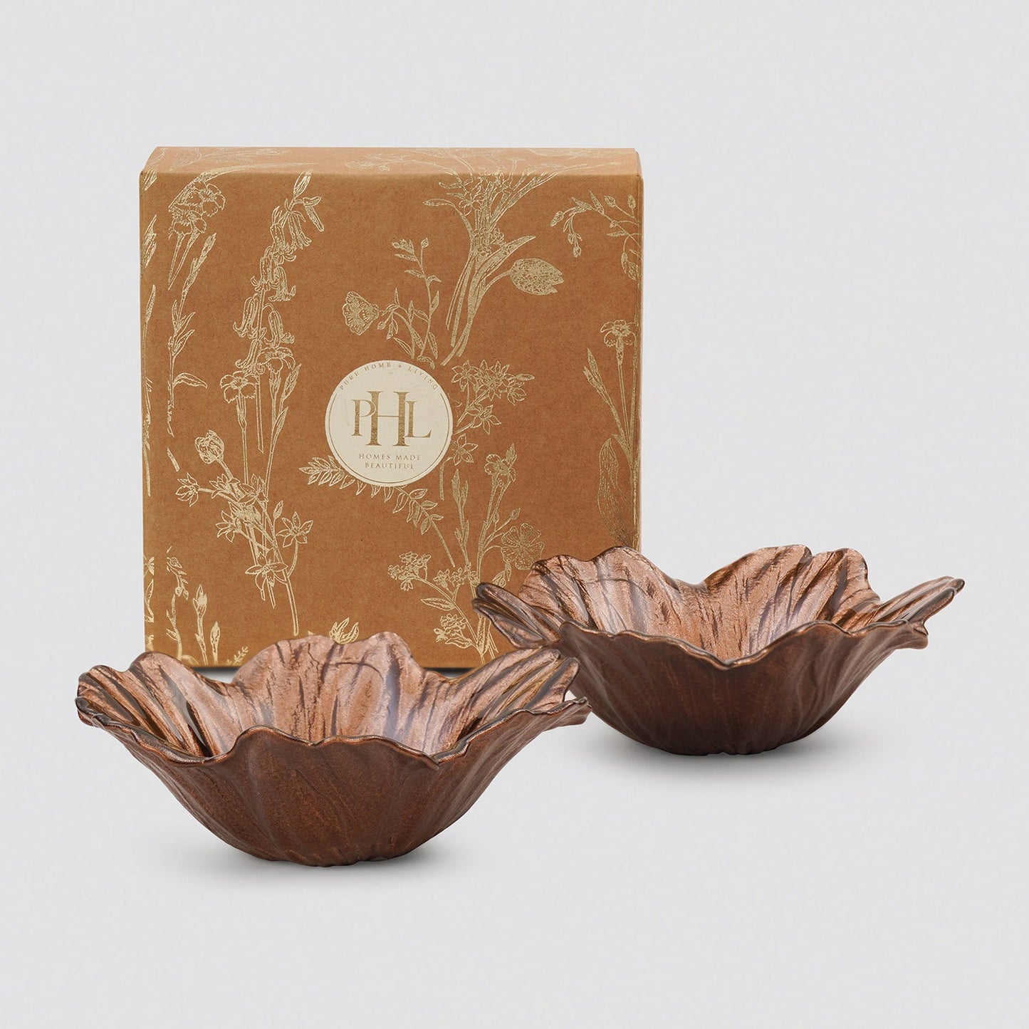 Set of 2 Bronze Gold Flower Shaped Small Bowls