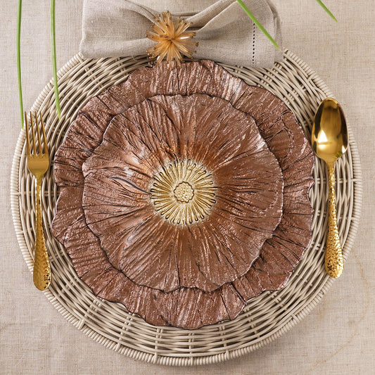Set of 2 Bronze Gold Flower Shaped Dessert Plates