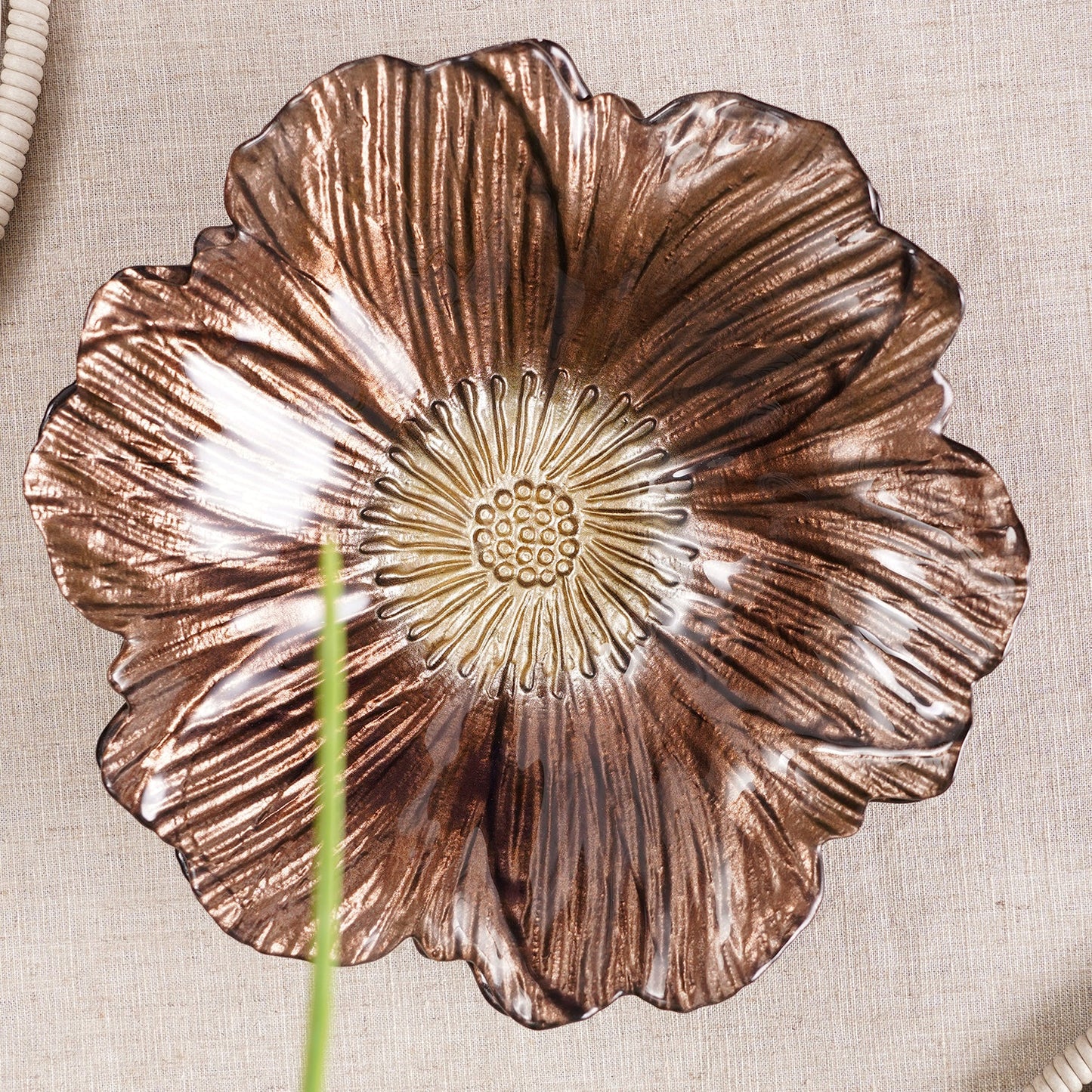 Set of 2 Bronze Gold Flower Shaped Serving Bowls