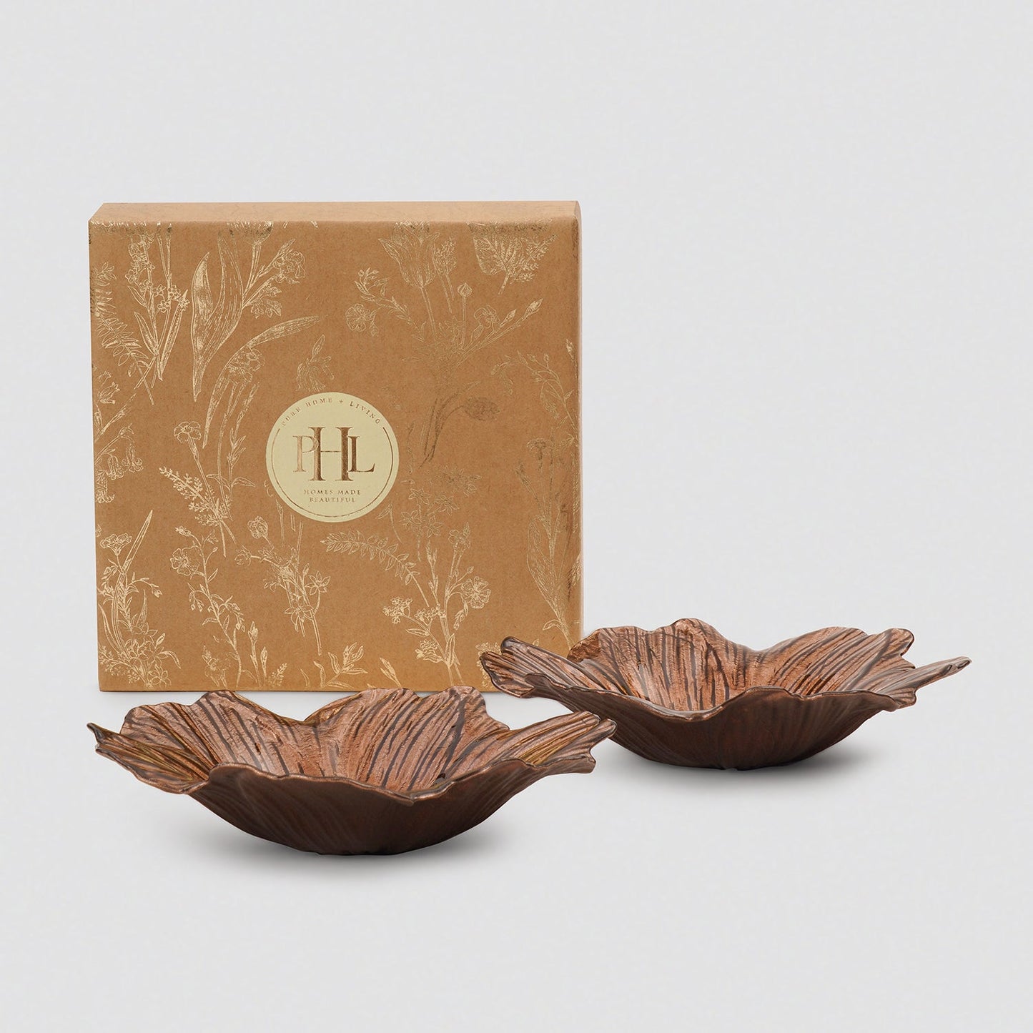 Set of 2 Bronze Gold Flower Shaped Serving Bowls