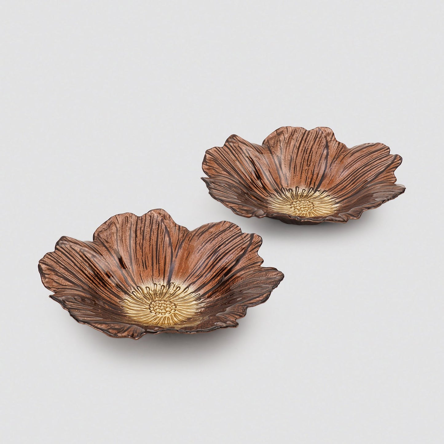 Set of 2 Bronze Gold Flower Shaped Serving Bowls
