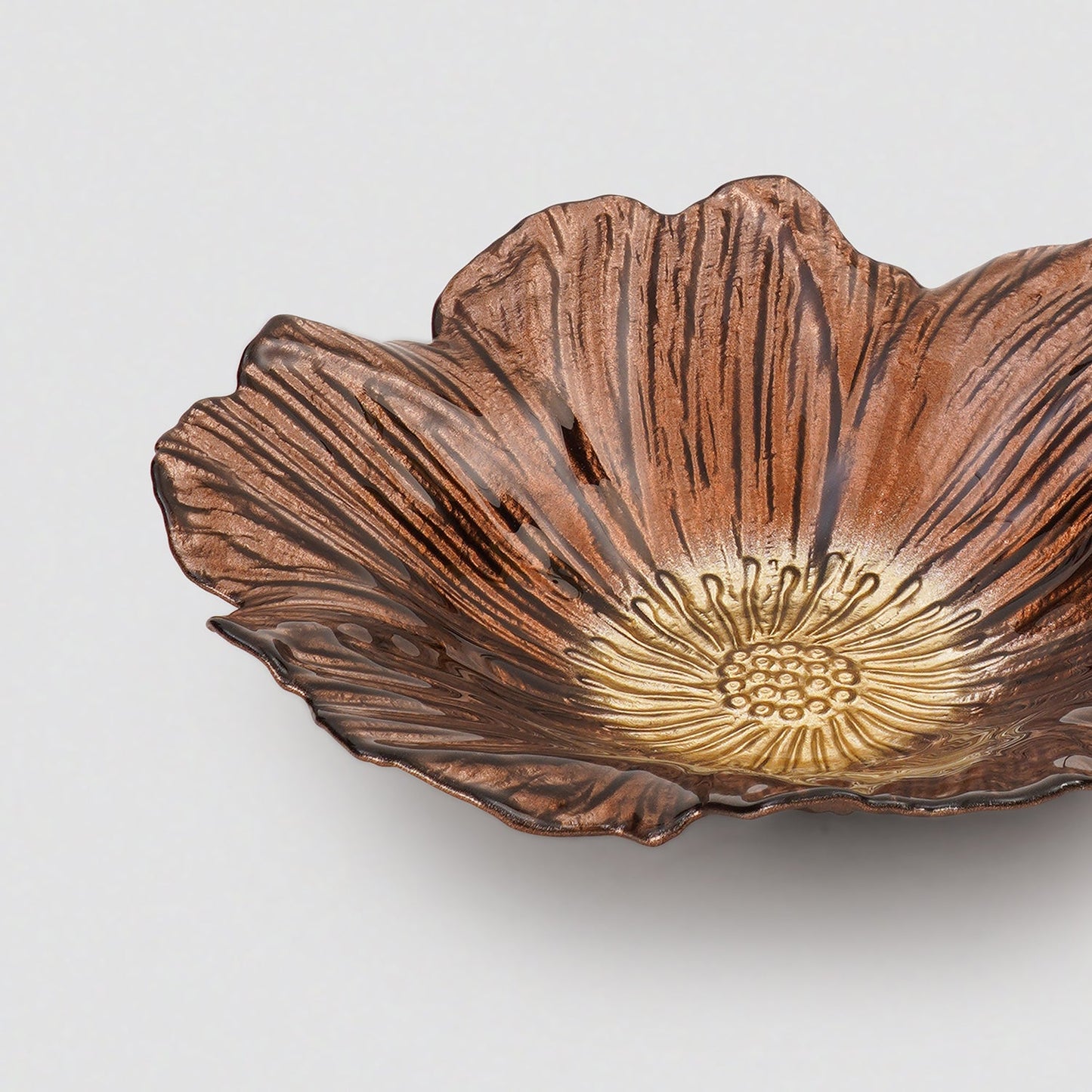 Set of 2 Bronze Gold Flower Shaped Serving Bowls