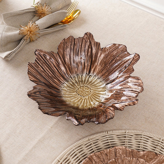 Bronze Gold Flower Shaped Serving Bowl - Large