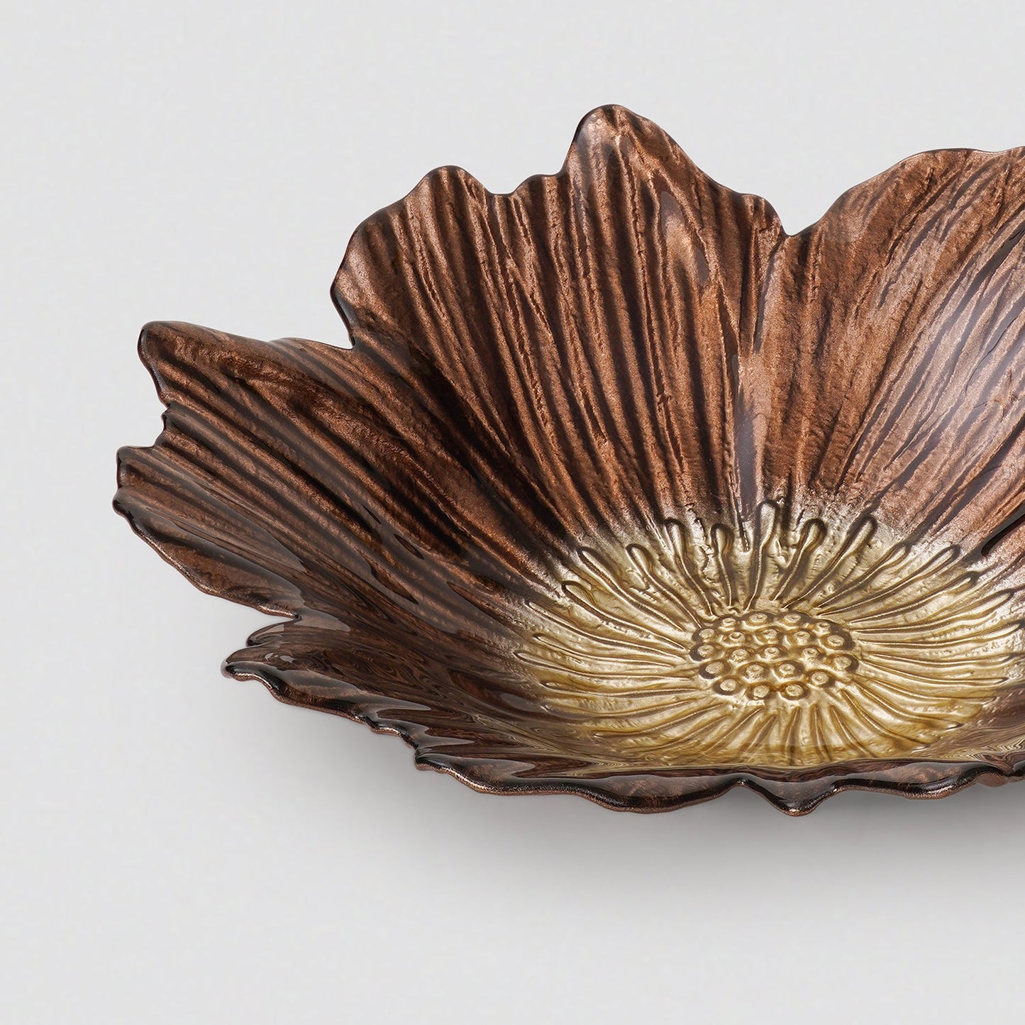 Bronze Gold Flower Shaped Serving Bowl - Large