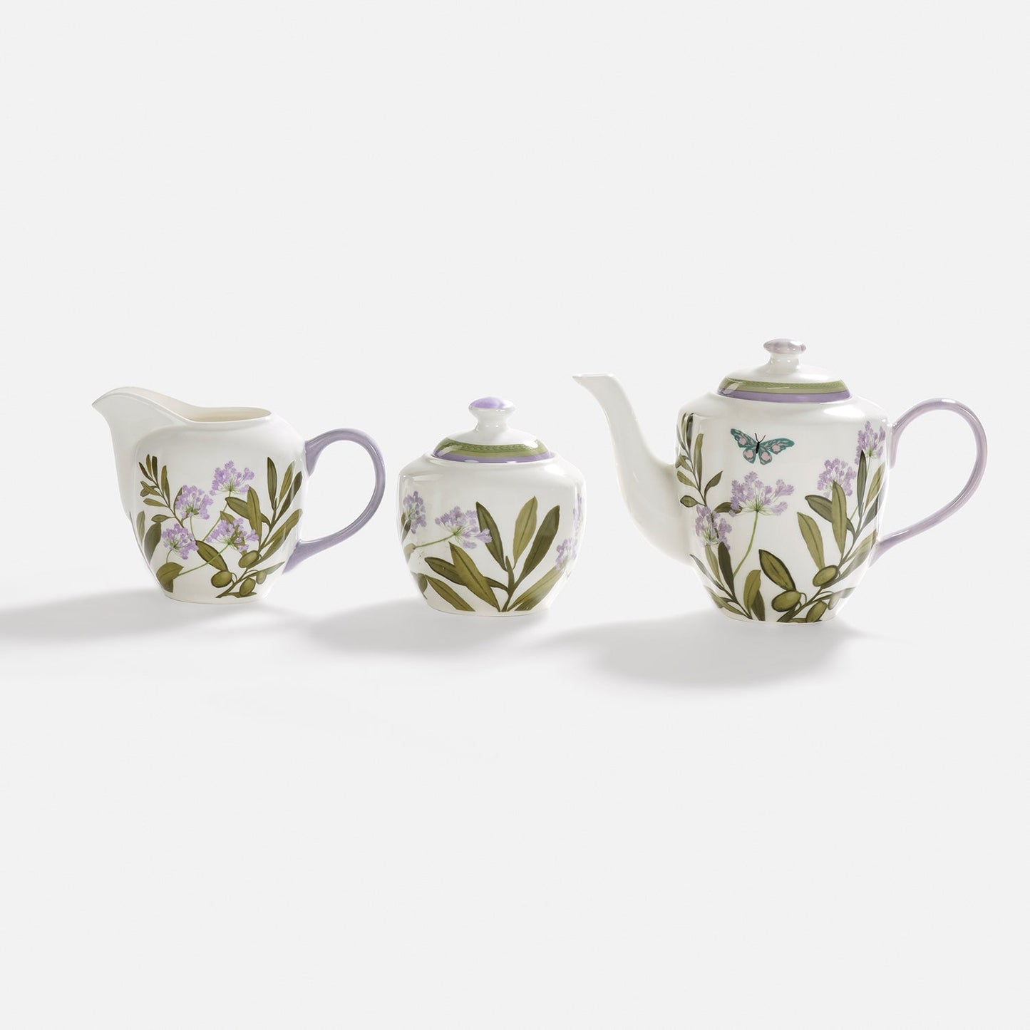 Set of 3 Purple Printed Bone China Tea Set