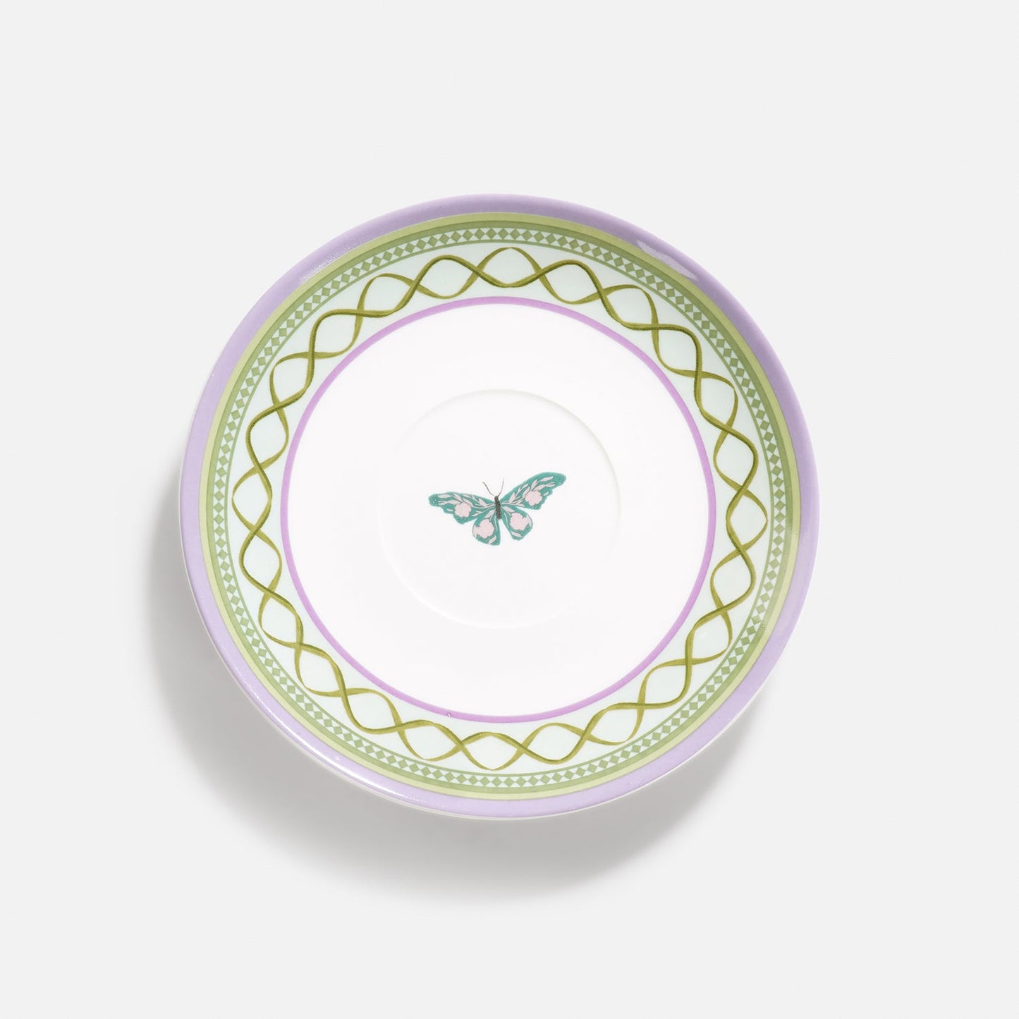 Set of 2 Purple Prined Bone China Tea Cups & Saucers