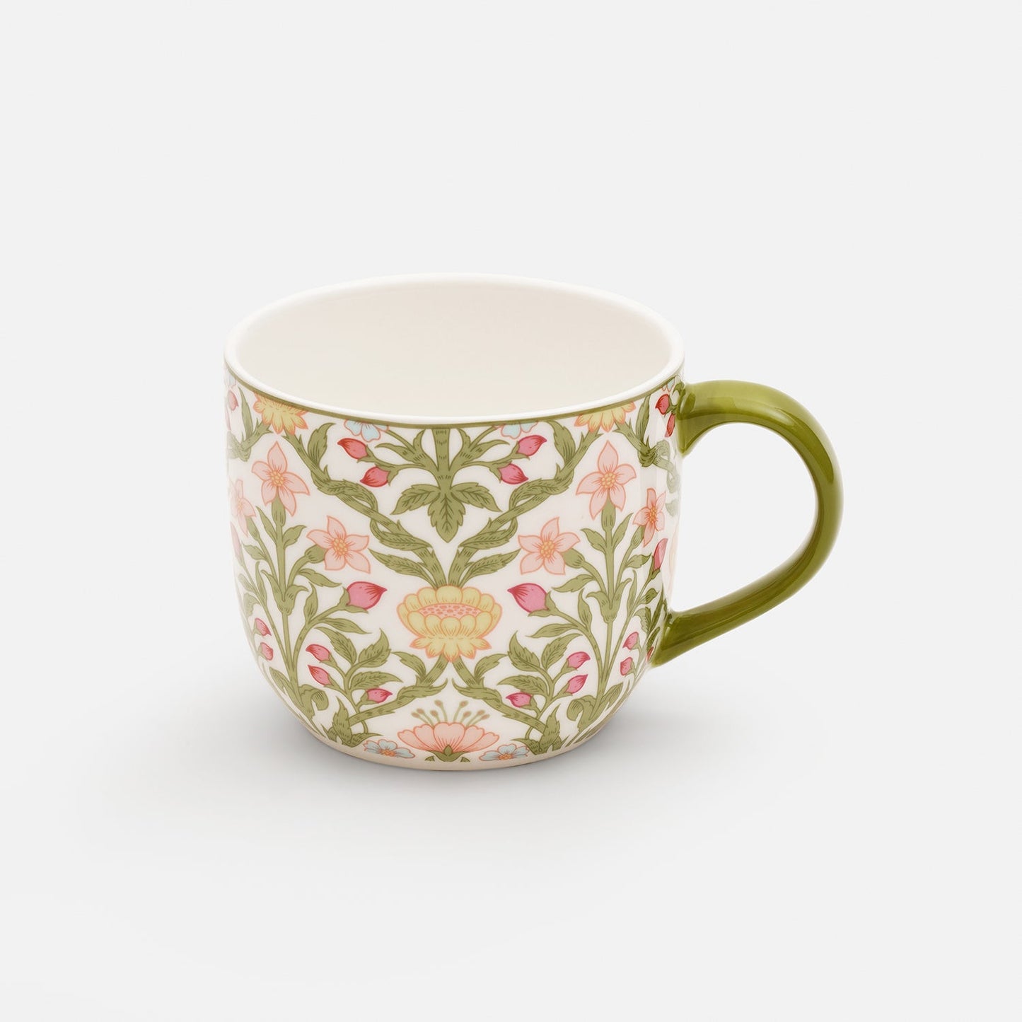 Set of 2 Green Prined Bone China Coffee Mugs