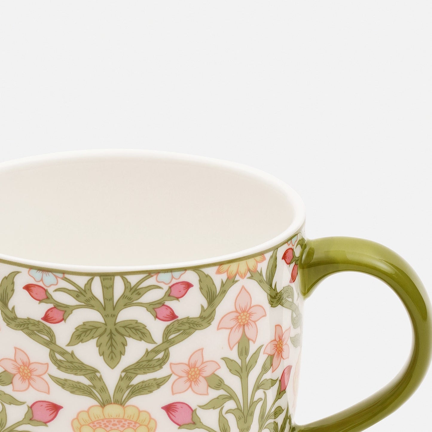 Set of 2 Green Prined Bone China Coffee Mugs